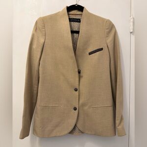 Zara Beige Blazer cigarette sleeve with Star Pattern Lining no collar XS